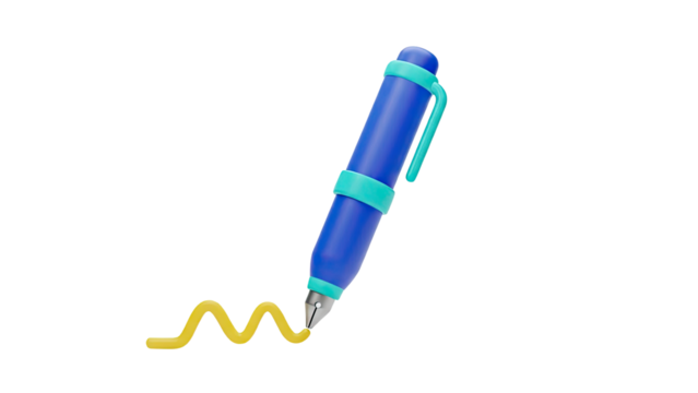 3D Stylized blue pen drawing a yellow wavy line on transparent background - Powered by Adobe