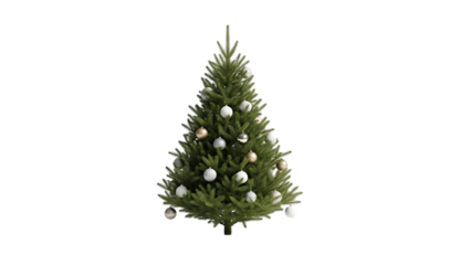 Decorated Christmas Tree With White And Gold Ornaments graphic design isolated on a transparent background