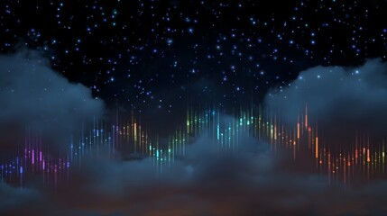 Abstract colorful waveform graph symbolizing finance or data visualization against a starry night sky