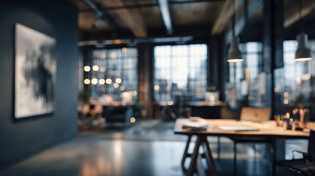 blurry interior view of modern workspace