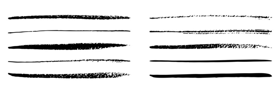 Straight line vector Asian ink brush strokes. Black hand drawn stripes, smears. Chinese, Japanese or  Korean calligraphy brushstrokes set. Rough grunge thick paint line texture. Vector sketch lines