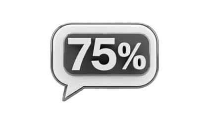 3D 75 Percent Sign in a Speech Bubble Icon on transparent background