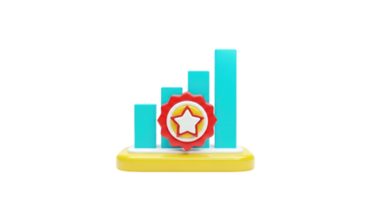 3D bar chart with award badge icon on transparent background