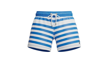 3D Blue and white striped swim shorts on transparent background
