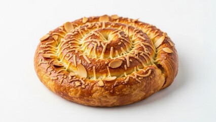 Cheese lover day food Golden spiral pastry topped with grated cheese and almond slivers | Cheese, lover, day, food, festival.