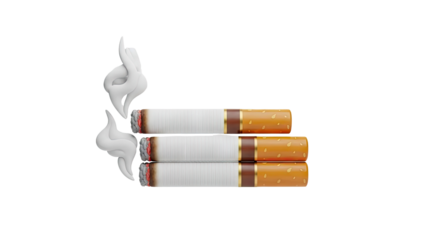3D Cigarettes with abstract smoke swirls on transparent background