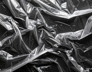 Wrinkled, translucent plastic sheet reflecting light