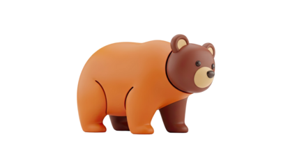 3D Cute Cartoon Bear Character Icon on transparent background