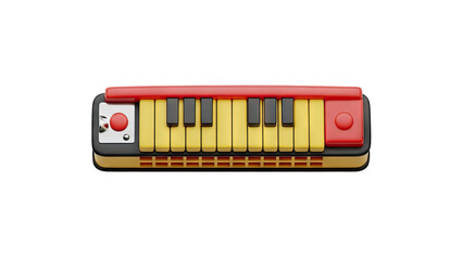 3D Harmonica with Piano Keys on transparent background