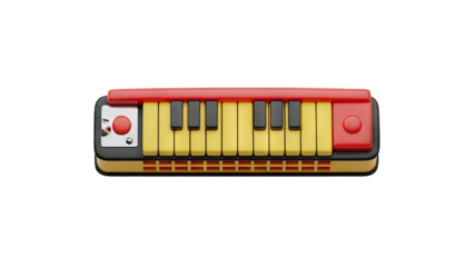 3D Harmonica with Piano Keys on transparent background