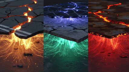 Cracked Rock Landslide Sparks Neon Energy