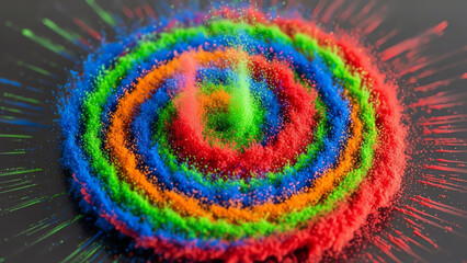 Color Powder Spiral on Dark Surface