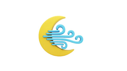 3D Moon with wind icon on transparent background
