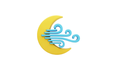 3D Moon with wind icon on transparent background