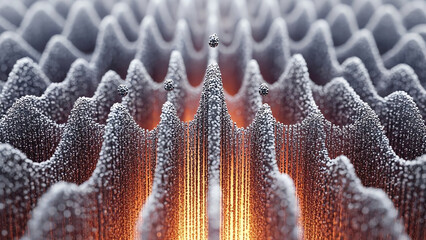 Microscopic Spiked Landscape in Orange Glow