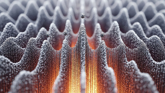 Microscopic Spiked Landscape in Orange Glow