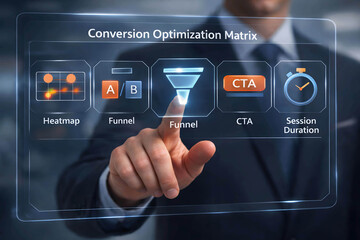 Businessman Interacting With Conversion Optimization Matrix Interface