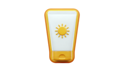 3D Sunscreen tube with sun icon on transparent background