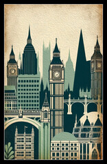 Oil painting. City landscape. Pattern for printing on wall decorations, fabrics, and for use in graphics.