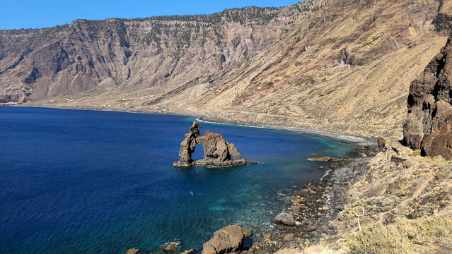 Natural arch Roque de la Bonanza, Island El Hierro,  Canary Islands, Spain, Europe.