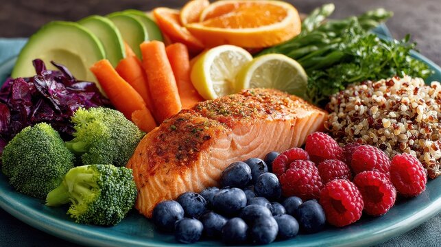 balanced meal plan for diabetes management colorful plate displays healthy food variety of fruits vegetables whole grains lean protein healthy eating habits for blood sugar control nutritious