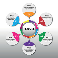 Fototapeta premium Business circular infographic template with 6 options or steps. Vector process chart for workflow layout, diagram, and annual report.