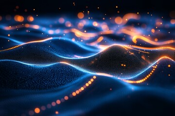 Connecting dots through lines and waves shows the flow of big data in a social network and business setting with intricate designs representing technology