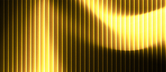 Abstract grainy ribbed glass background in golden orange tones with glossy curved texture, vertical light lines and smooth gradient for use in luxury design or digital surface visuals