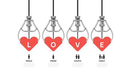 Infographic claw game with heart chart template. love concept. presentation with venn diagram elements vector illustration.