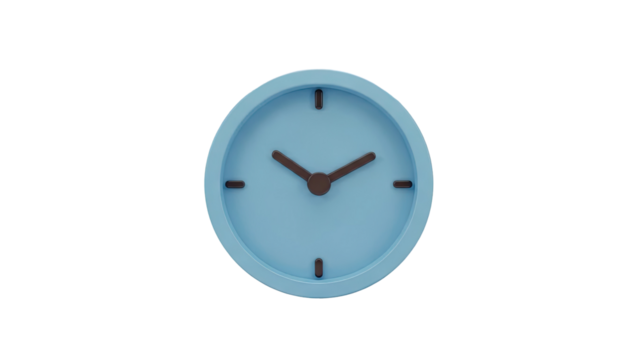 Minimalist Blue Clock with Dark Hands on transparent background - Powered by Adobe