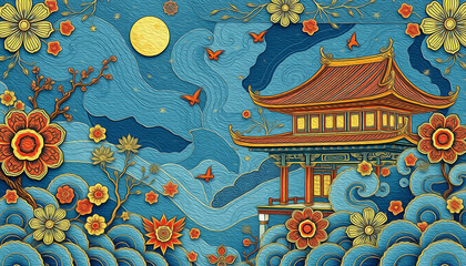 Oriental pattern. Oil painting. Pattern for printing on wall decorations, covers, leaflets, business cards
