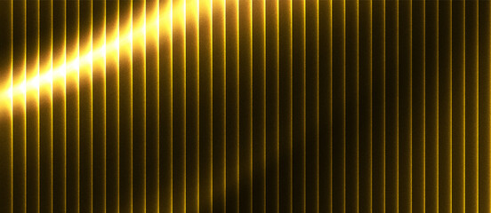 Abstract grainy ribbed glass background in golden orange tones with glossy curved texture, vertical light lines and smooth gradient for use in luxury design or digital surface visuals