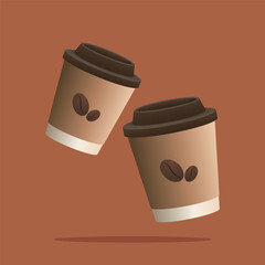 Takeaway Coffee Cups with Coffee Beans Vector Illustration