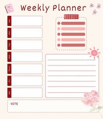 Weekly Planner with Checklist and Soft Pink Floral Design