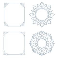 Set of decorative frames Elegant vector element for design in Eastern style, place for text. Floral gray and white borders. Lace illustration for invitations and greeting cards