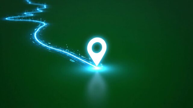 Glowing pointer, winding blue line on green
