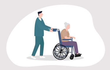 Caregiver Assisting Elderly Person with Wheelchair Mobility