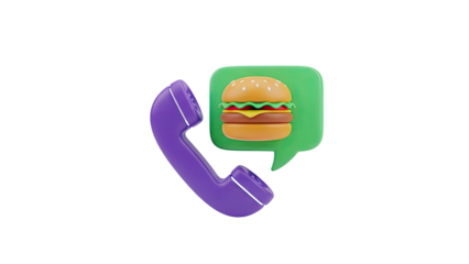 Phone receiver with hamburger icon in speech bubble on transparent background