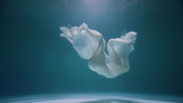 White Plastic Bag Floating Underwater in Ocean.