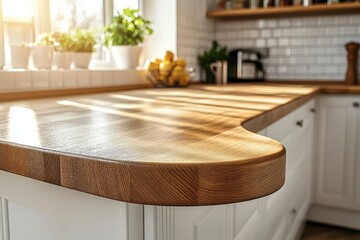 White and wooden kitchen corner featuring an island, designed for a modern, functional cooking space, Generative AI