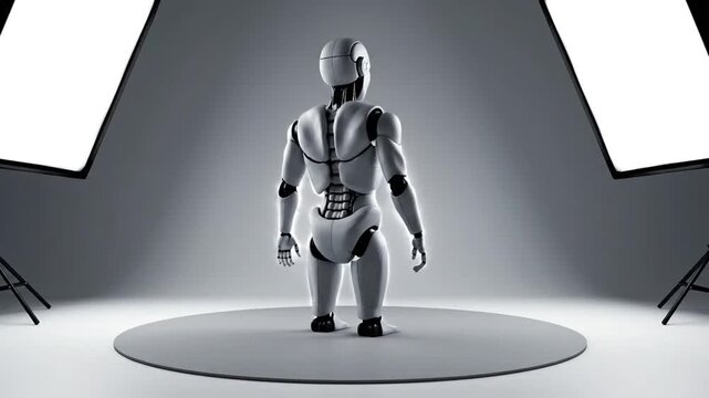 P268-3D rendering of a dummy robot man person model blank template isolated in studio background. 3D comp 4K 10s