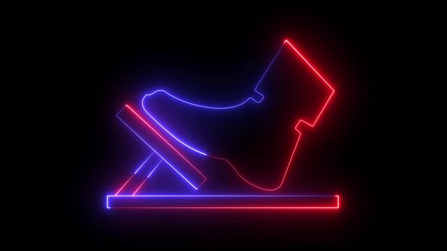 neon gas pedal and brake pedal icon isolated on black background. Car gas and brake pedals icon. 4k video animation.