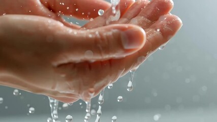 Clean hand catching running water public health campaign promoting hygiene handwashing clean water awareness droplets wet hand and gentle light