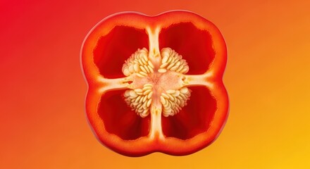 Vibrant red bell pepper section showcases its internal anatomy and color