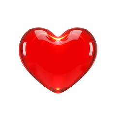 Red heart glossy love icon on transparent background