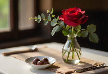 A styled detail shot of a Valentine's table with a suggestive lipstick mark, perfect for lifestyle editorials and foodie content.