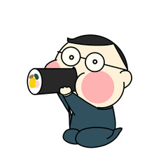 節分で恵方巻きを食べているお父さんのイラスト