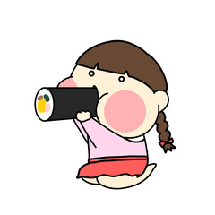 節分で恵方巻きを食べている女の子のイラスト