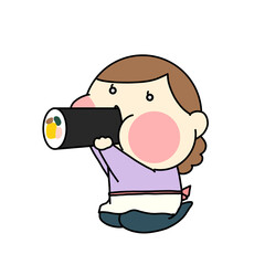 節分で恵方巻きを食べているお母さんのイラスト