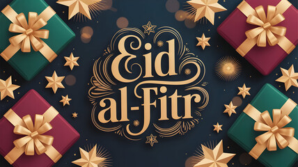 Eid al fitr celebration background with gift boxes and stars